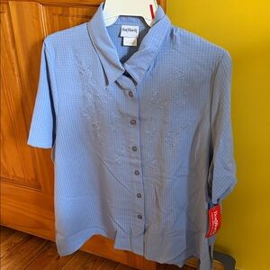 BonWorth Blue Embroidered Button-Front Shirt